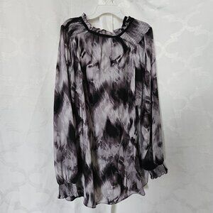 **Simply Vera Verawang Elegant Monochrome Tie-Dye Blouse**